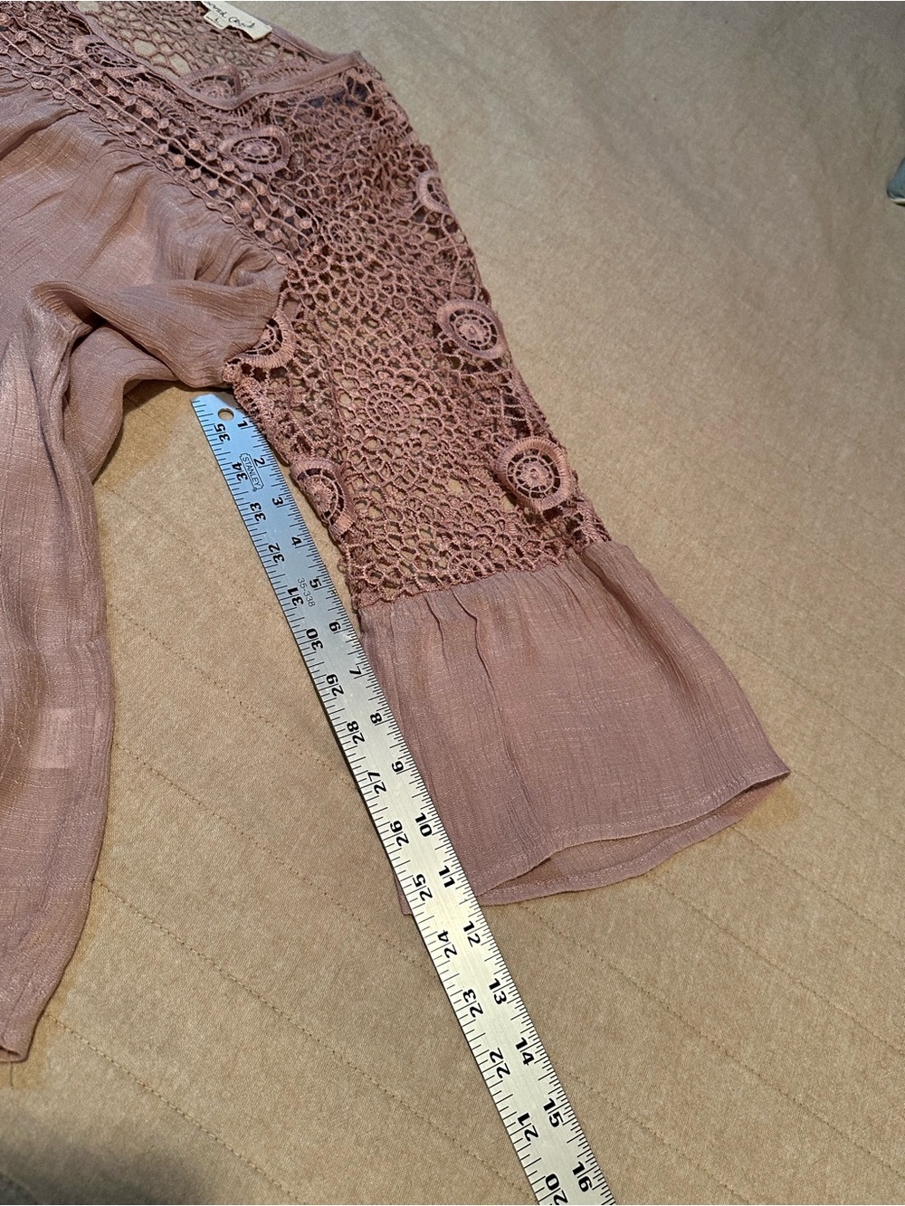 Crochet Yoke Tunic Top in Dusty Pink - Picture 9 of 10